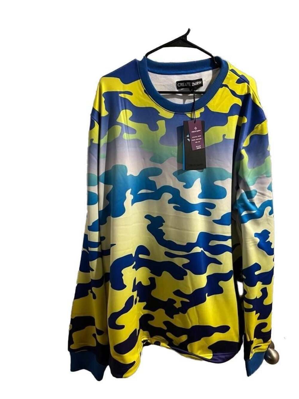 CREATE 2MRW Style CS9179 Blue Camo Long Sleeve Crewneck Performance Shirt